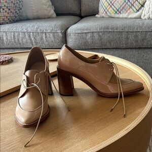 Chic Beige Patent Leather Heels